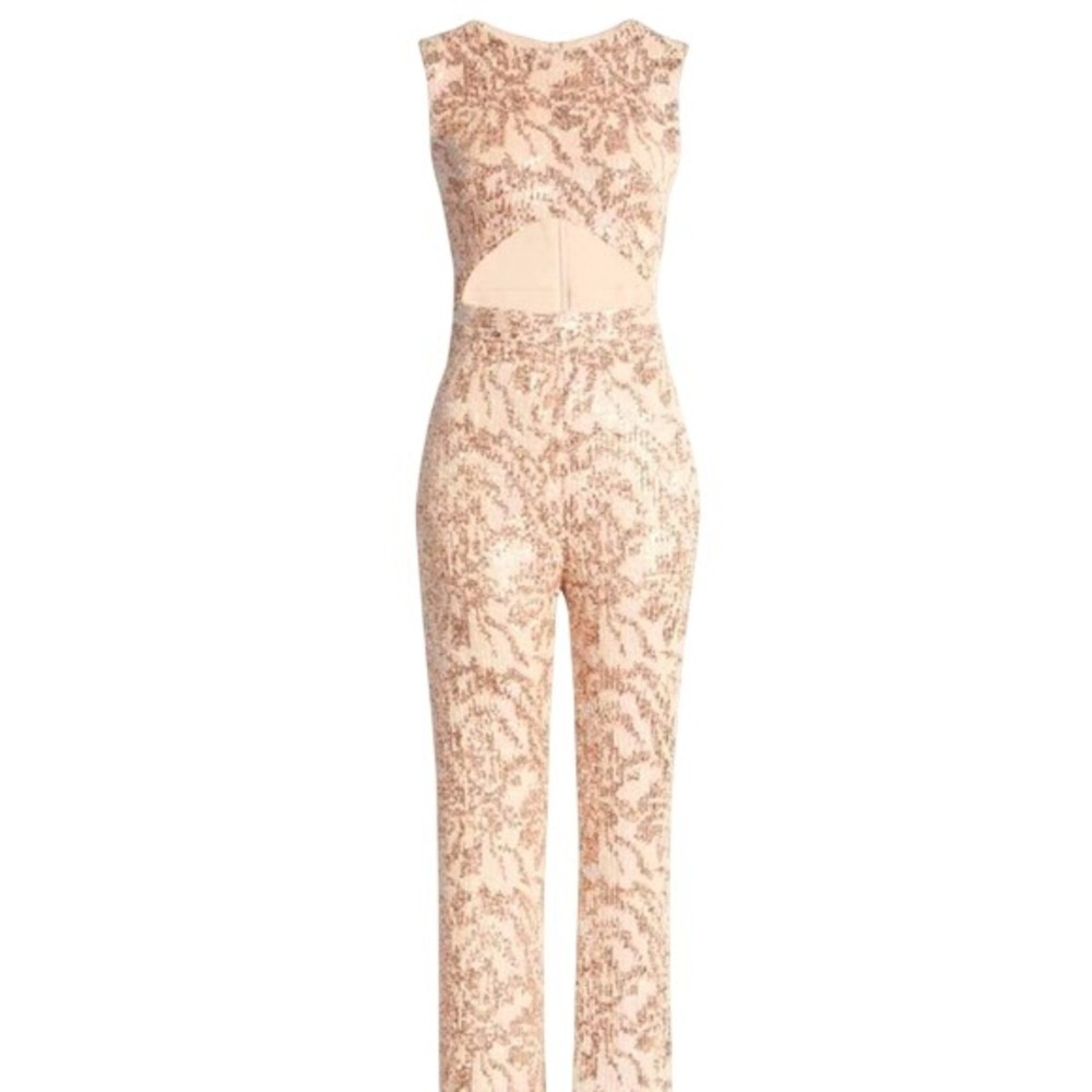 SHO By Tadashi Shoji Sequin Cutout Jumpsuit in Rose Mist Blush Pink Size 0
